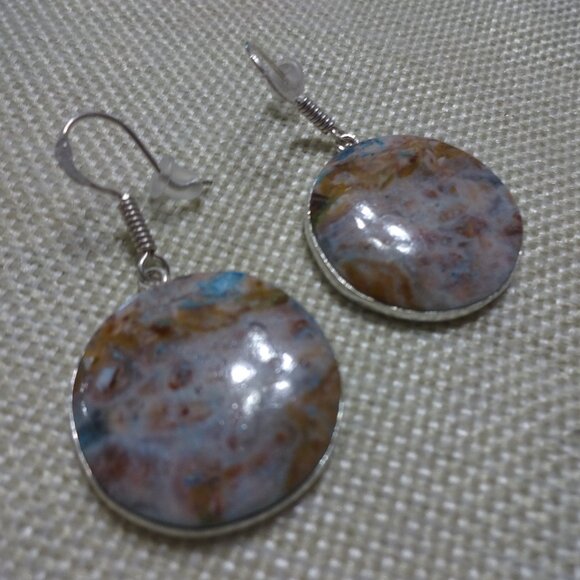 Natural MEXICAN LAGUNA Handmade Sterling Dangle Earrings #6C - Picture 1 of 3